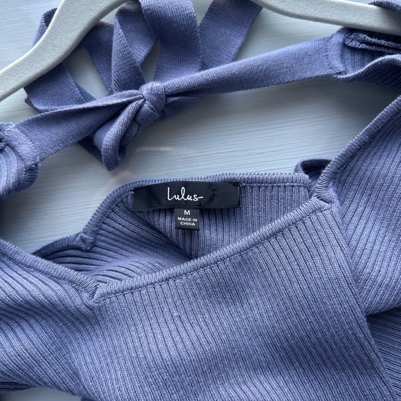 Lulus Keep 'Em Guessing Dusty Blue Ribbed Balloon Sleeve Sweater Top - Picture 10 of 10